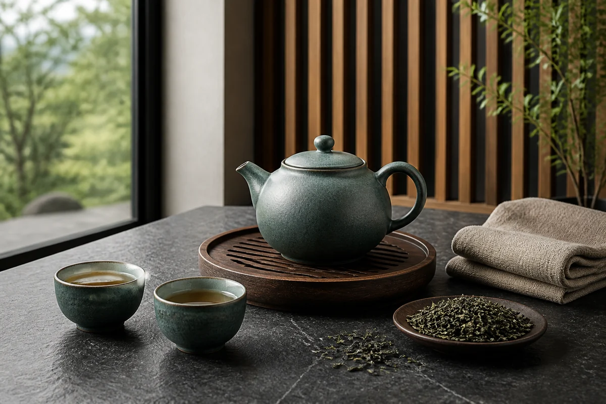 图片增强前的模糊茶具照片